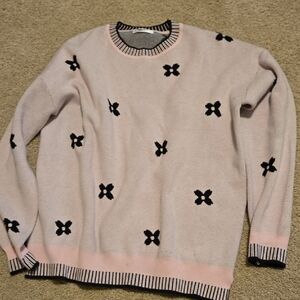 Pink and Black Patterned Women's Sweater. Medium